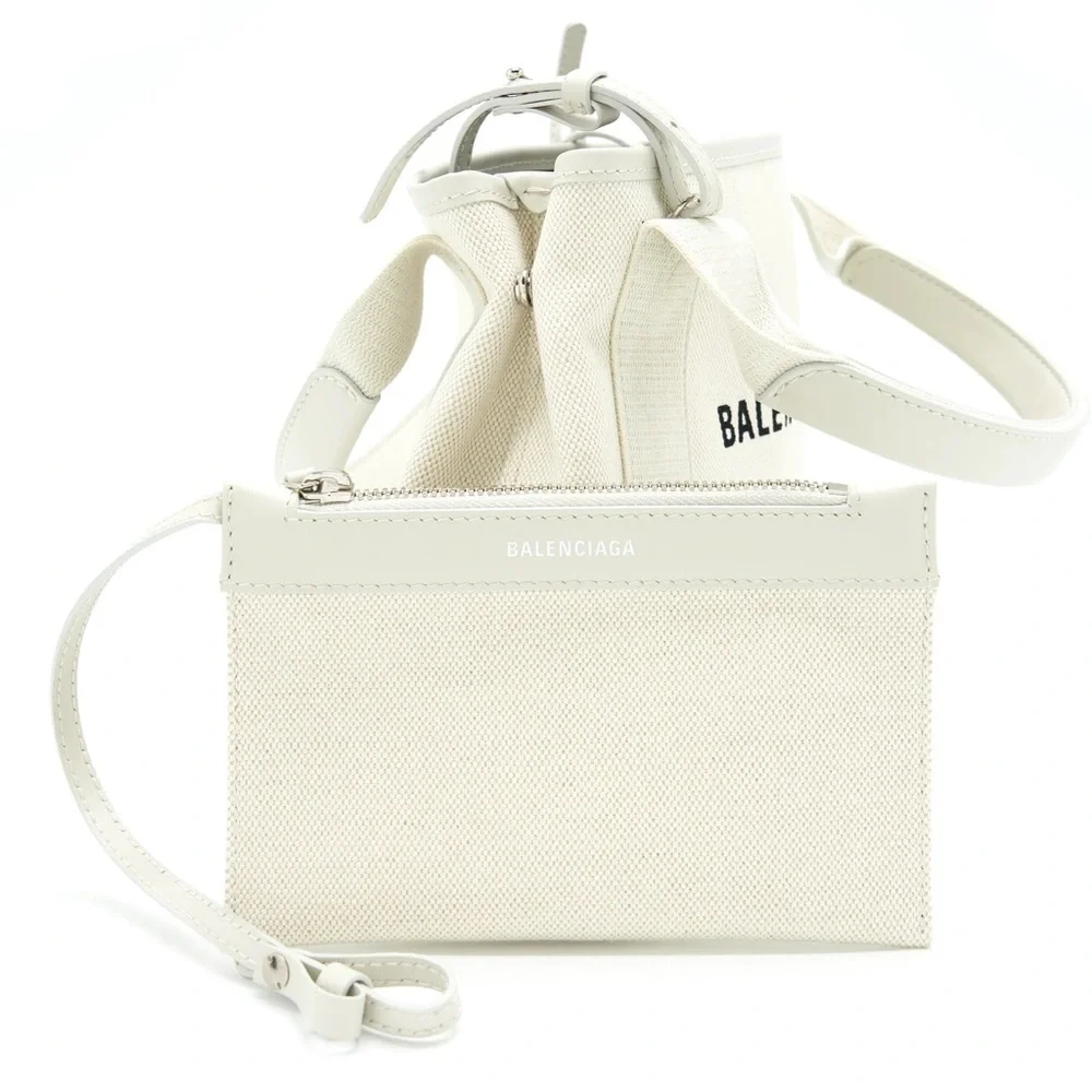 Balenciaga XS Navy Cabas Bag White Cream Black Logo Print Tote NWT - Picture 11 of 11